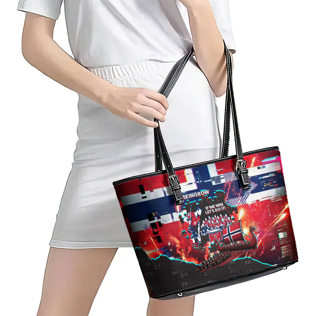 Norway Football Viking Row Leather Tote Bag Flag Nordic Footballer - If We Win Lets Do It