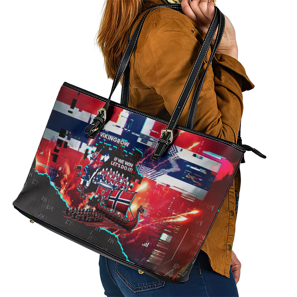 Norway Football Viking Row Leather Tote Bag Flag Nordic Footballer - If We Win Lets Do It