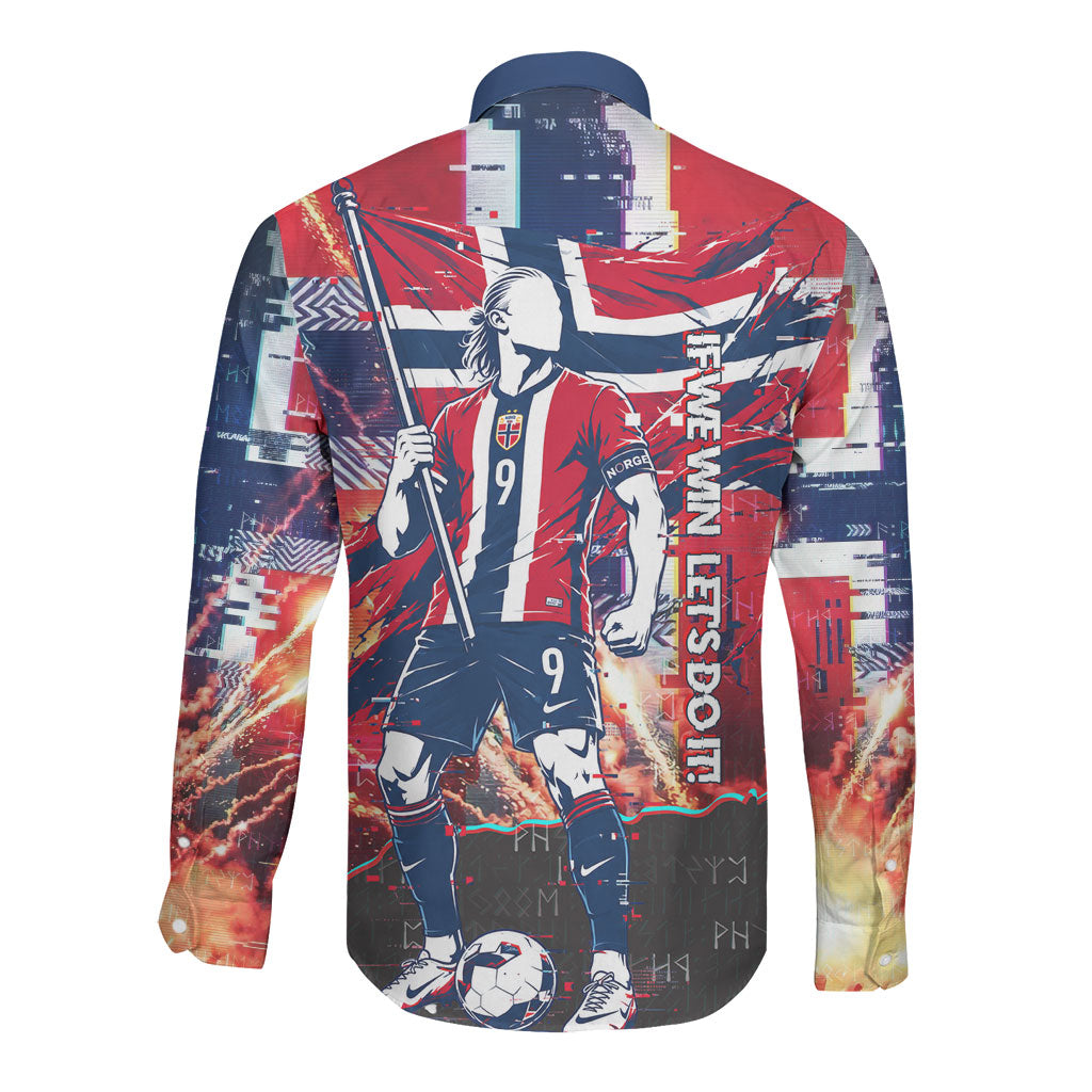 Norway Football Viking Row Long Sleeve Button Shirt Flag Nordic Footballer - If We Win Lets Do It