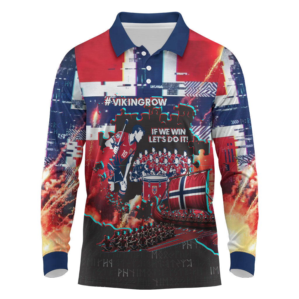 Norway Football Viking Row Long Sleeve Polo Shirt Flag Nordic Footballer - If We Win Lets Do It