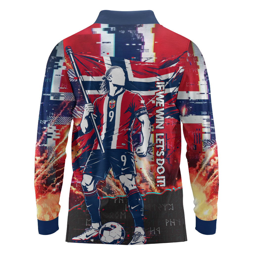 Norway Football Viking Row Long Sleeve Polo Shirt Flag Nordic Footballer - If We Win Lets Do It