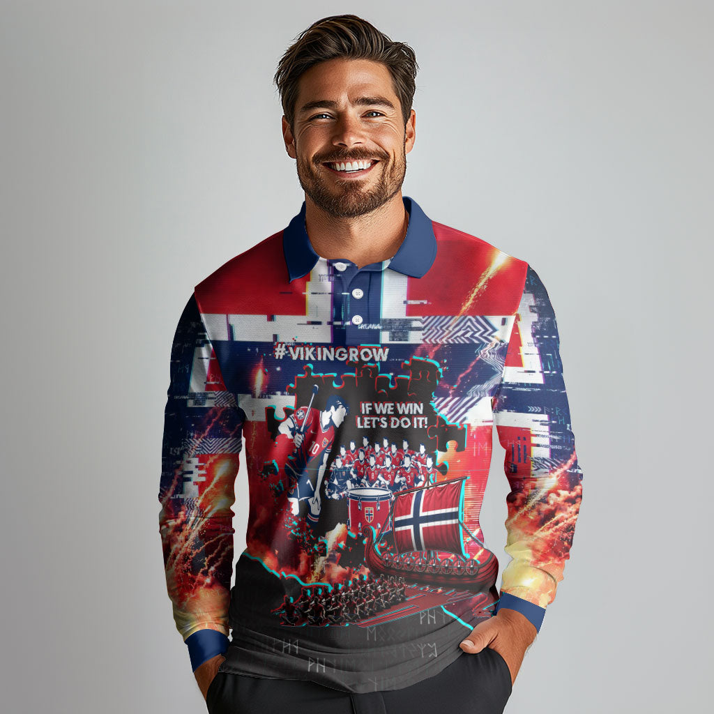 Norway Football Viking Row Long Sleeve Polo Shirt Flag Nordic Footballer - If We Win Lets Do It