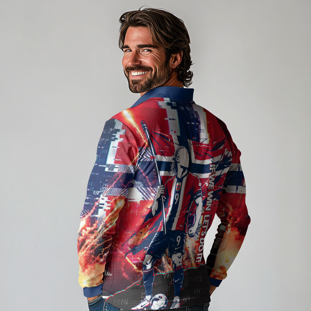 Norway Football Viking Row Long Sleeve Polo Shirt Flag Nordic Footballer - If We Win Lets Do It