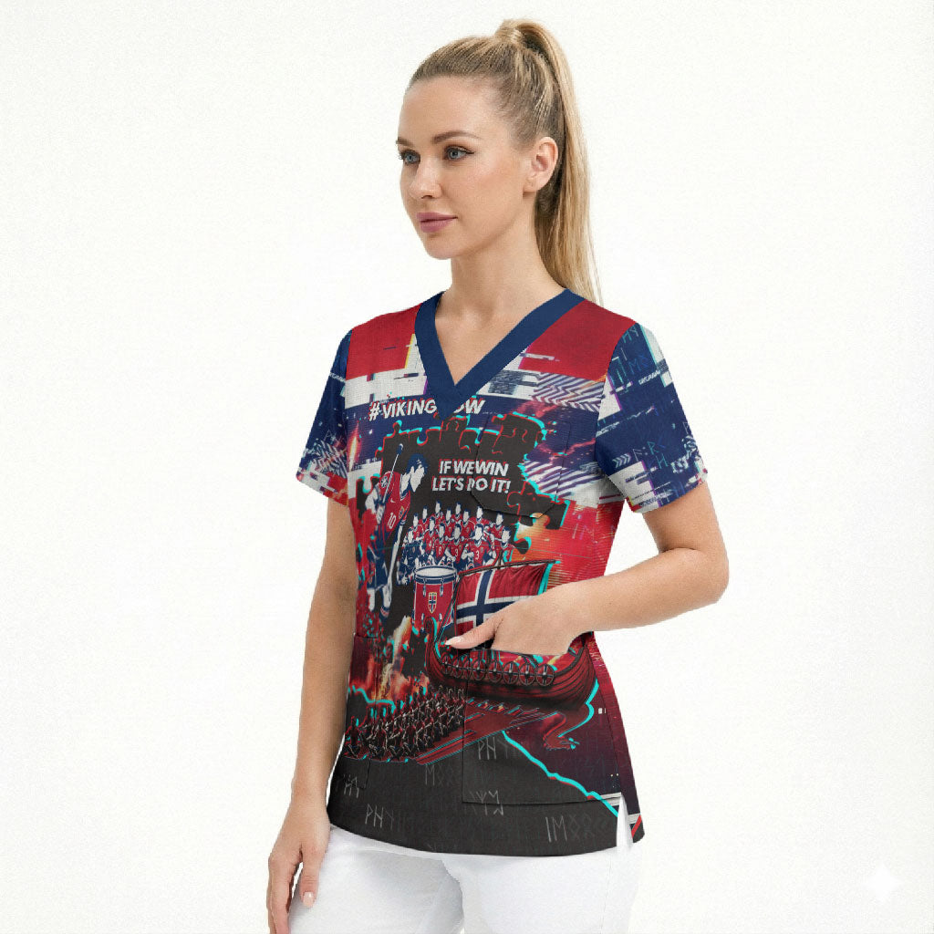 Norway Football Viking Row Scrub Top Flag Nordic Footballer - If We Win Lets Do It