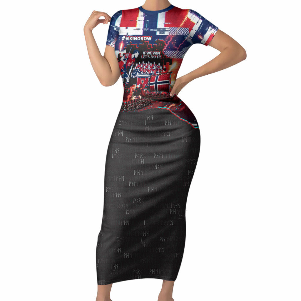 Norway Football Viking Row Short Sleeve Bodycon Dress Flag Nordic Footballer - If We Win Lets Do It
