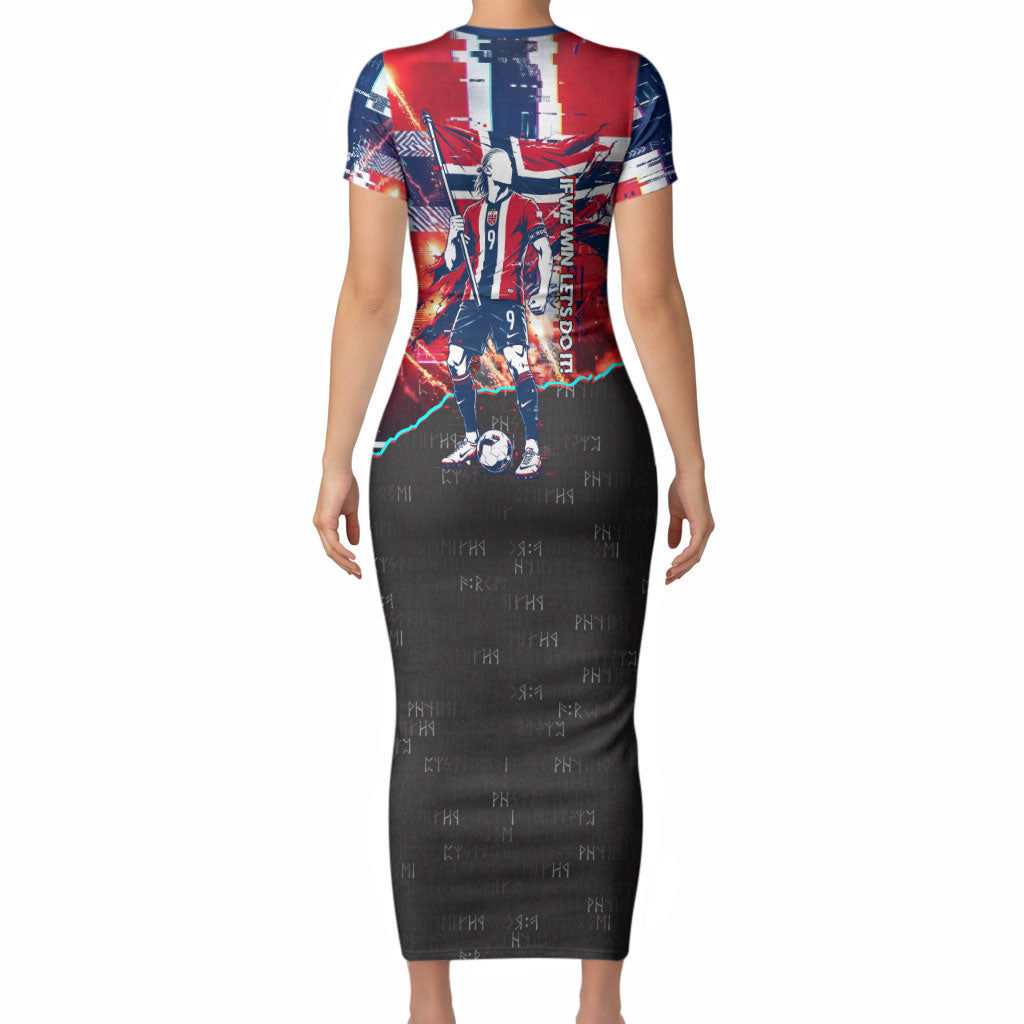 Norway Football Viking Row Short Sleeve Bodycon Dress Flag Nordic Footballer - If We Win Lets Do It