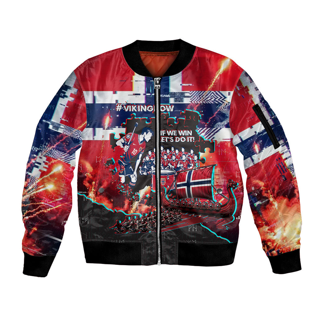 Norway Football Viking Row Sleeve Zip Bomber Jacket Flag Nordic Footballer - If We Win Lets Do It