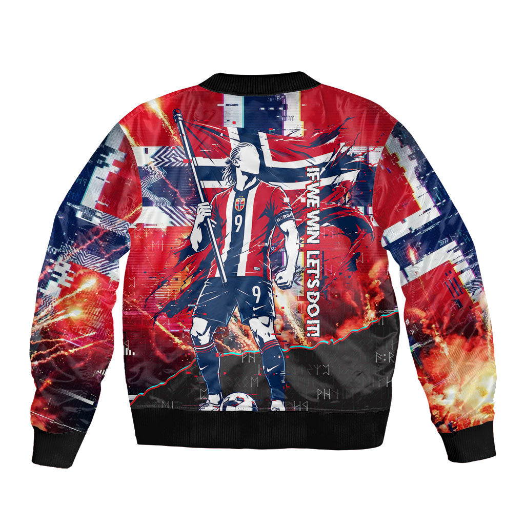 Norway Football Viking Row Sleeve Zip Bomber Jacket Flag Nordic Footballer - If We Win Lets Do It
