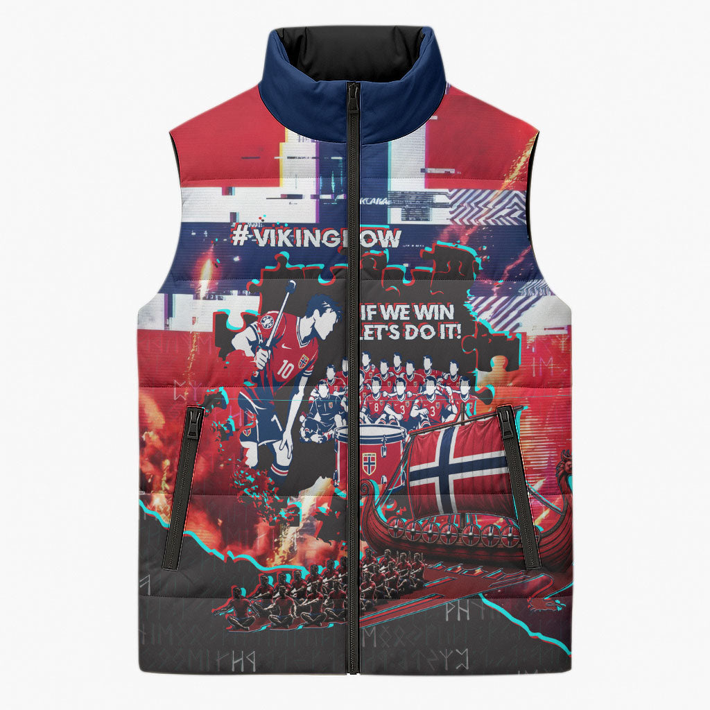 Norway Football Viking Row Sleeveless Puffer Jacket Flag Nordic Footballer - If We Win Lets Do It