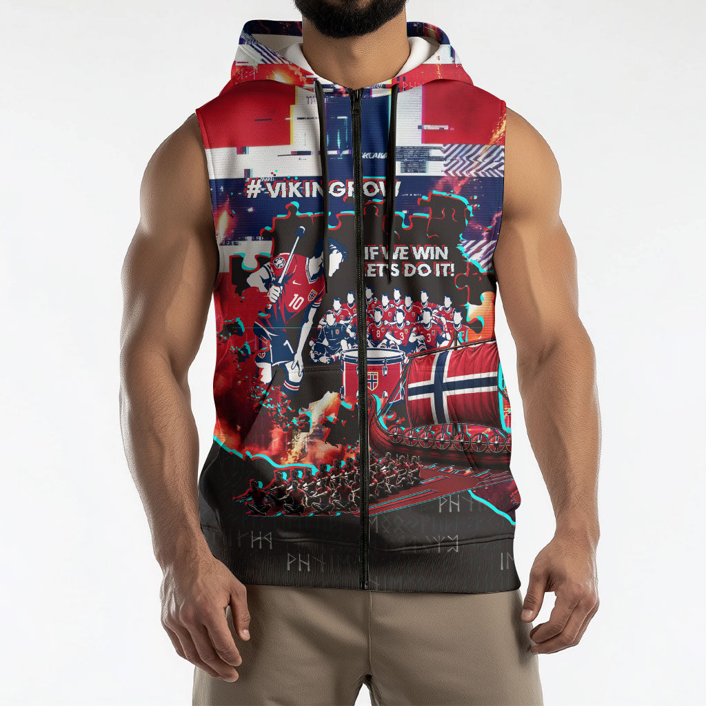 Norway Football Viking Row Sleeveless Zip Hoodie Flag Nordic Footballer - If We Win Lets Do It
