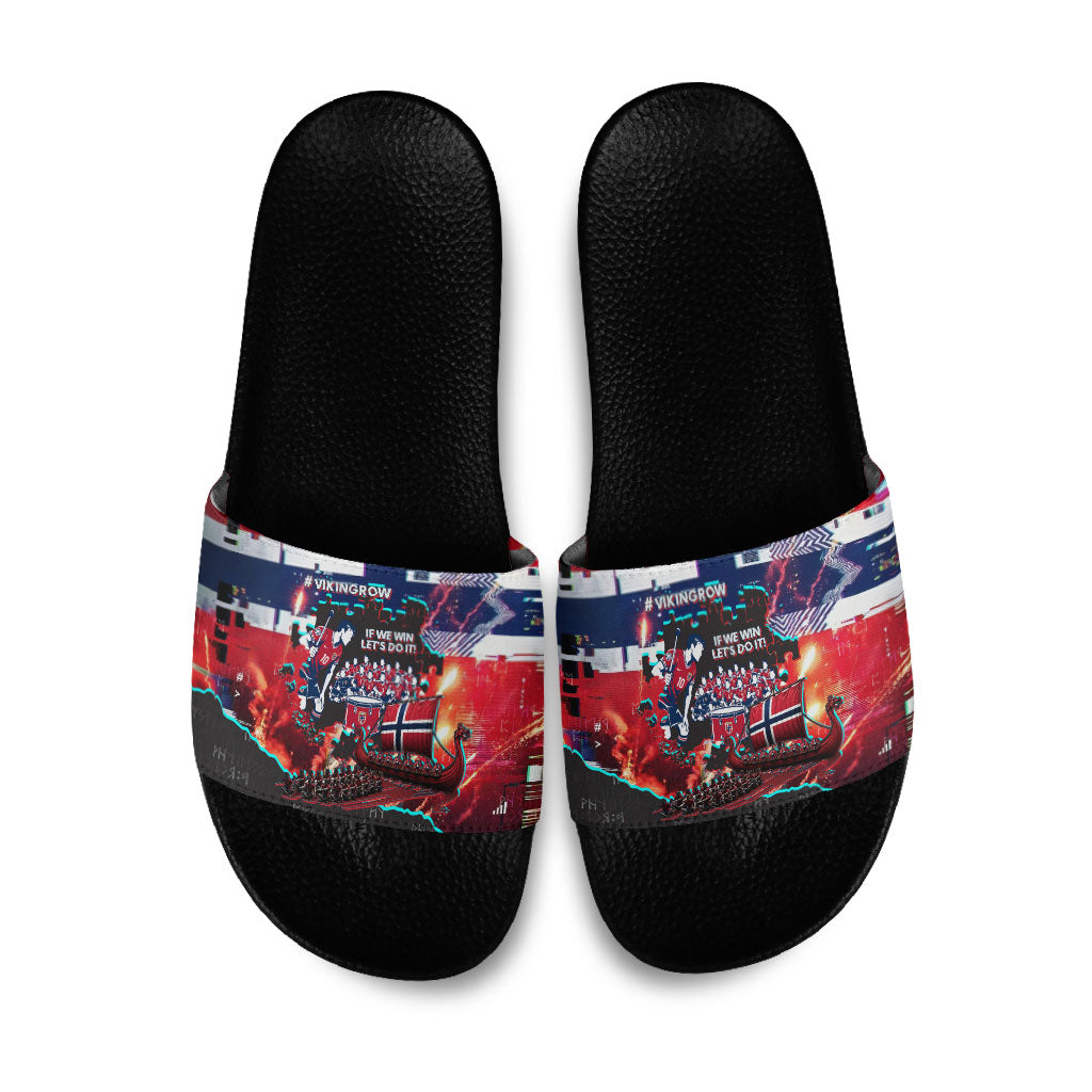 Norway Football Viking Row Slide Sandals Flag Nordic Footballer - If We Win Lets Do It