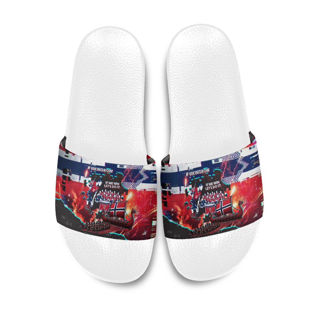 Norway Football Viking Row Slide Sandals Flag Nordic Footballer - If We Win Lets Do It