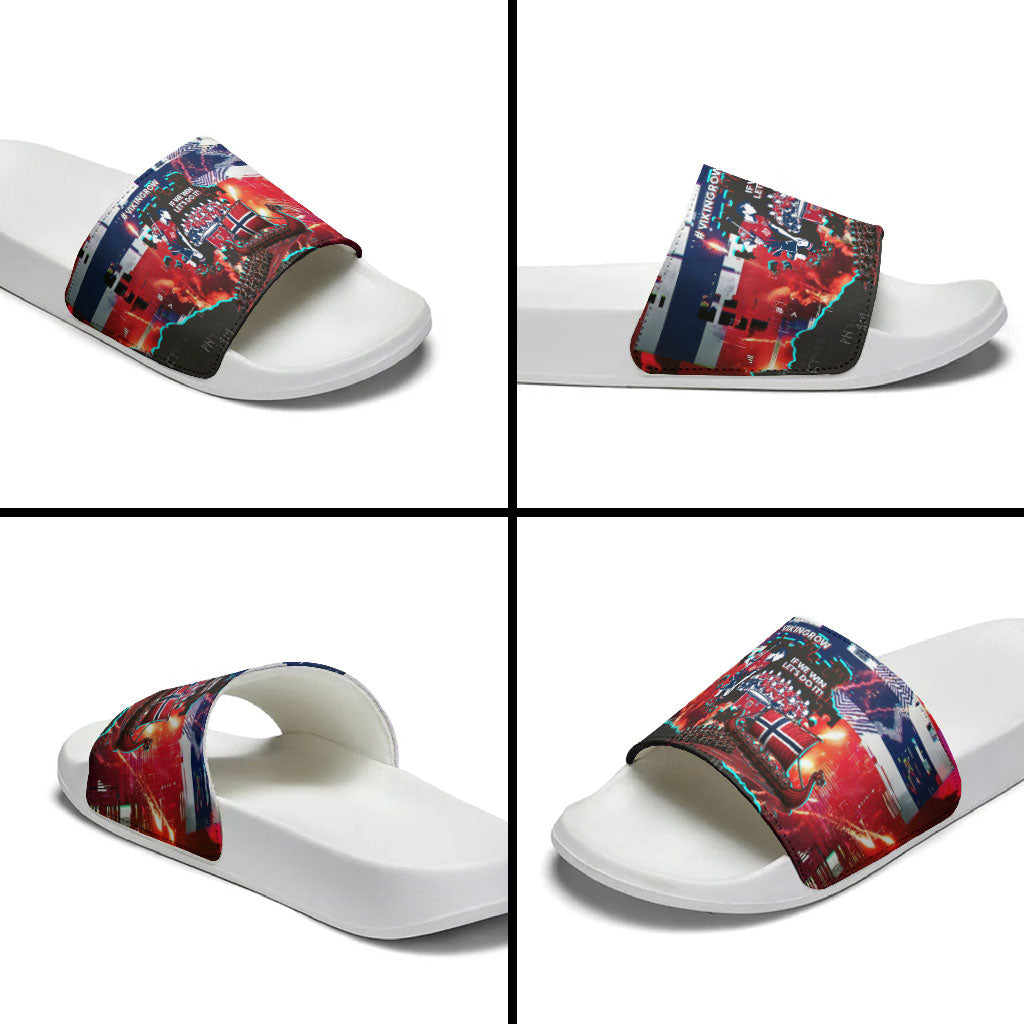 Norway Football Viking Row Slide Sandals Flag Nordic Footballer - If We Win Lets Do It
