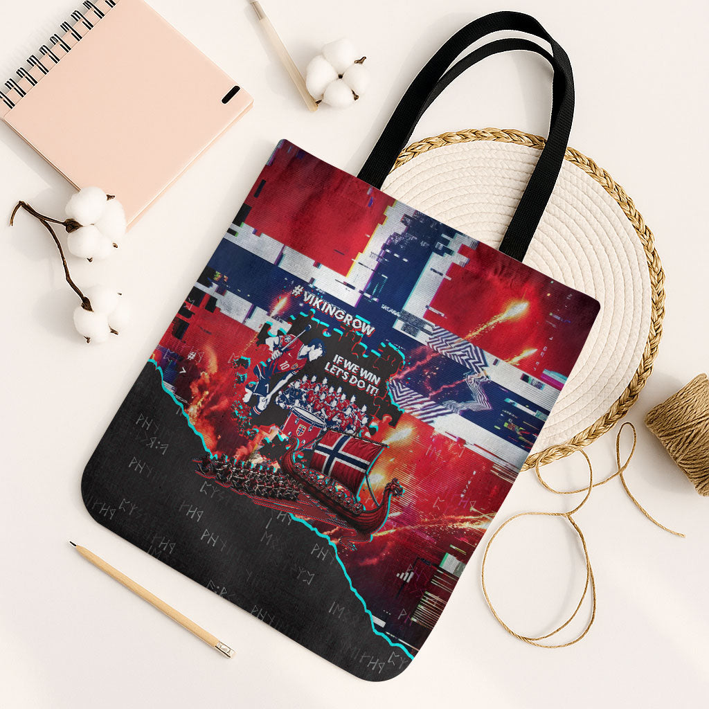 Norway Football Viking Row Tote Bag Flag Nordic Footballer - If We Win Lets Do It