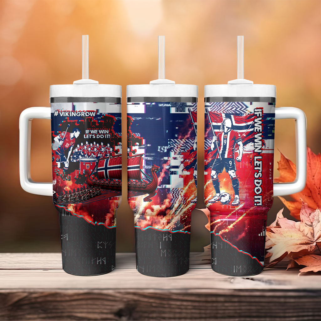 Norway Football Viking Row Tumbler With Handle Flag Nordic Footballer - If We Win Lets Do It