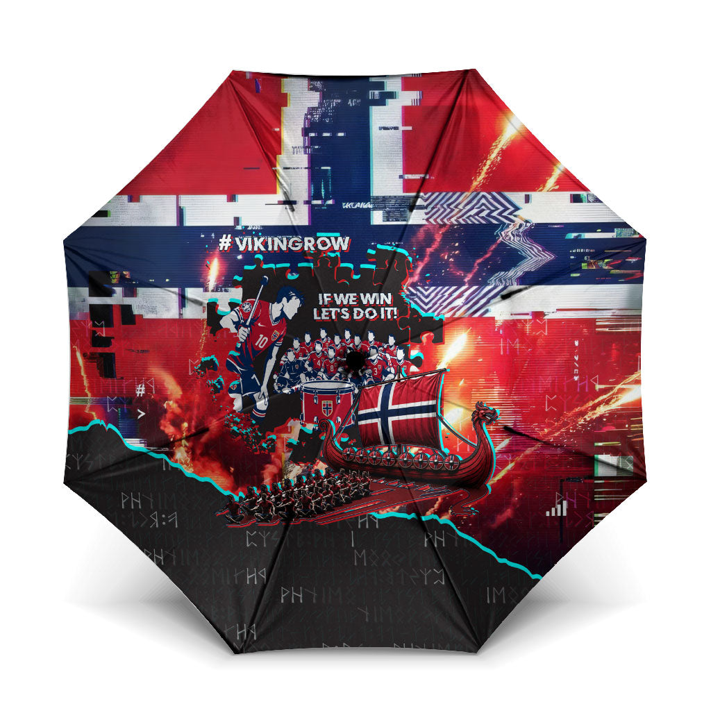 Norway Football Viking Row Umbrella Flag Nordic Footballer - If We Win Lets Do It