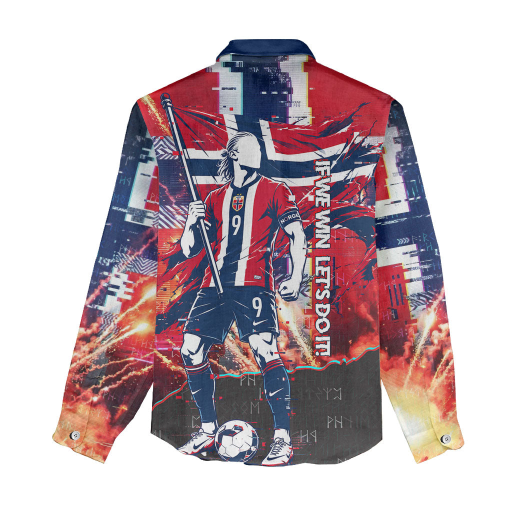 Norway Football Viking Row Women Casual Shirt Flag Nordic Footballer - If We Win Lets Do It