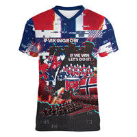 Norway Football Viking Row Women V-Neck T-Shirt Flag Nordic Footballer - If We Win Lets Do It