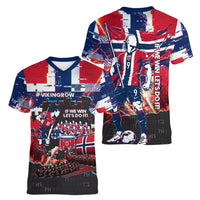 Norway Football Viking Row Women V-Neck T-Shirt Flag Nordic Footballer - If We Win Lets Do It