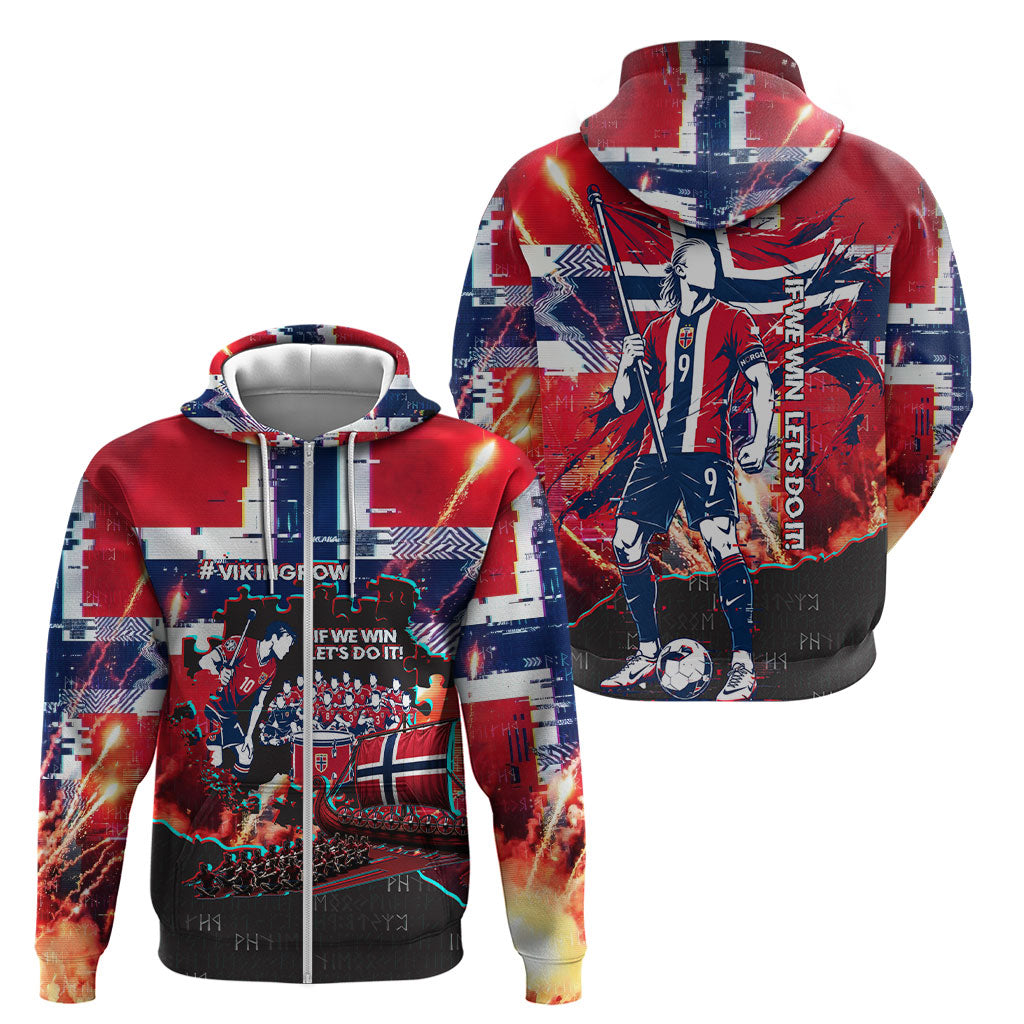 Norway Football Viking Row Zip Hoodie Flag Nordic Footballer - If We Win Lets Do It