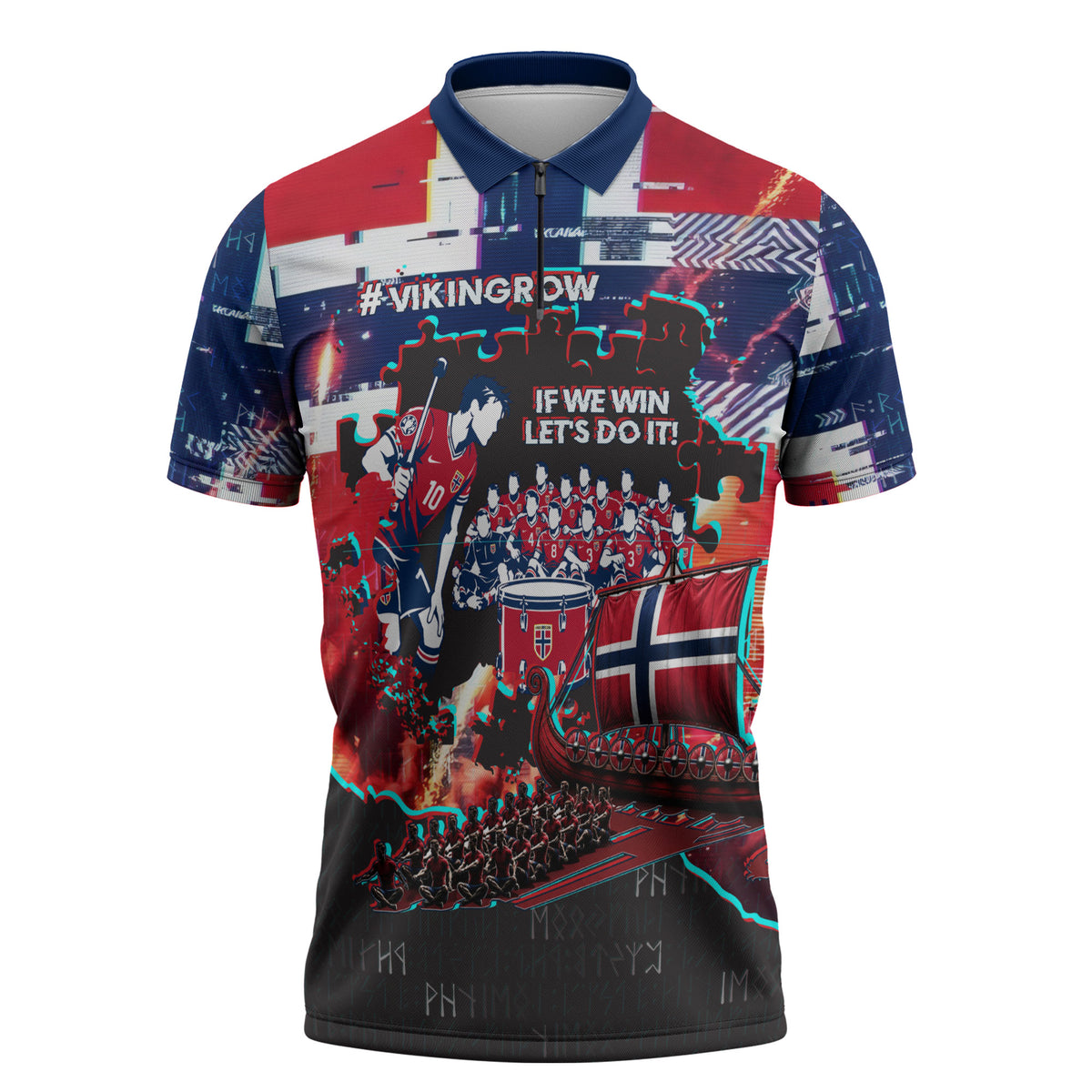 Norway Football Viking Row Zipper Polo Shirt Flag Nordic Footballer - If We Win Lets Do It
