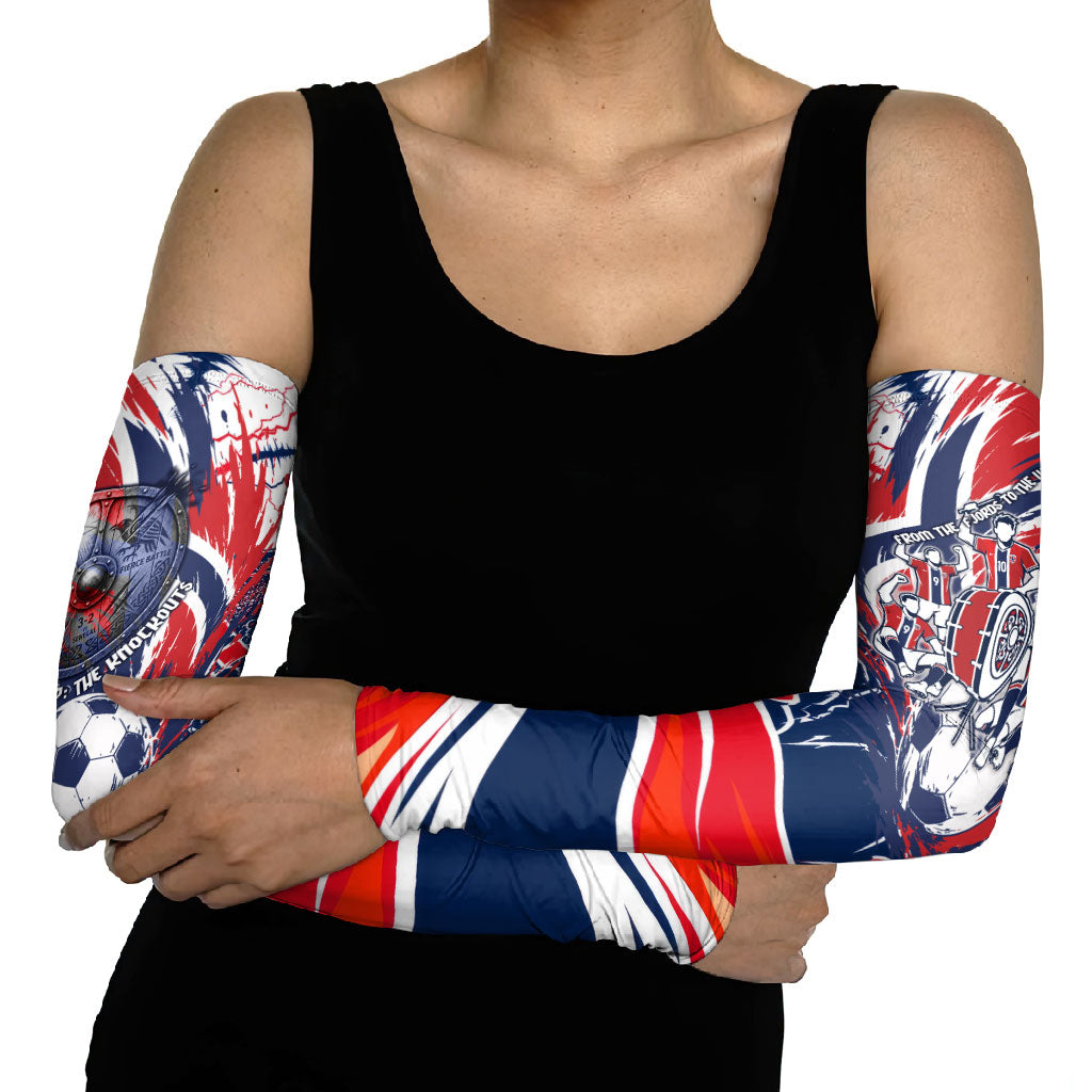 Norway Football From The Fjords To The World Arm Sleeves Viking Shield Paint Splatter Soccer Team