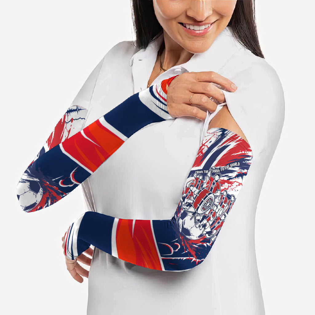 Norway Football From The Fjords To The World Arm Sleeves Viking Shield Paint Splatter Soccer Team