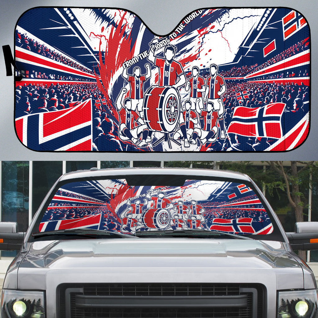 Norway Football From The Fjords To The World Auto Sun Shade Viking Shield Paint Splatter Soccer Team