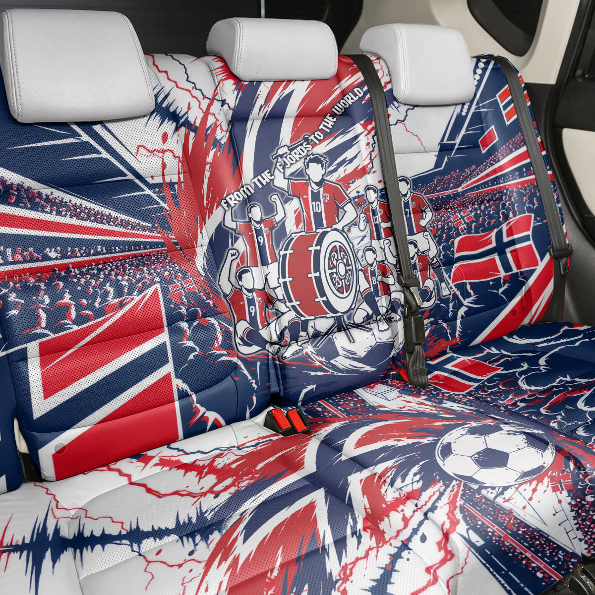 Norway Football From The Fjords To The World Back Car Seat Cover Viking Shield Paint Splatter Soccer Team