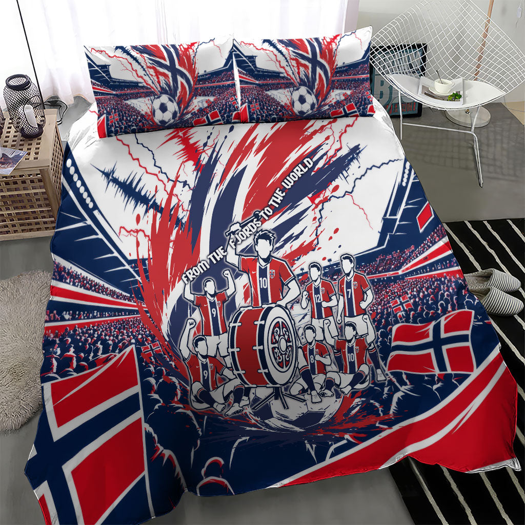 Norway Football From The Fjords To The World Bedding Set Viking Shield Paint Splatter Soccer Team