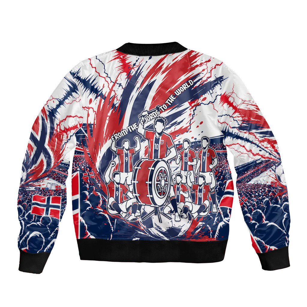 Norway Football From The Fjords To The World Bomber Jacket Viking Shield Paint Splatter Soccer Team