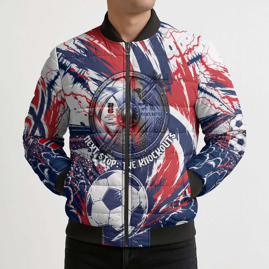Norway Football From The Fjords To The World Bomber Puffer Jacket Viking Shield Paint Splatter Soccer Team