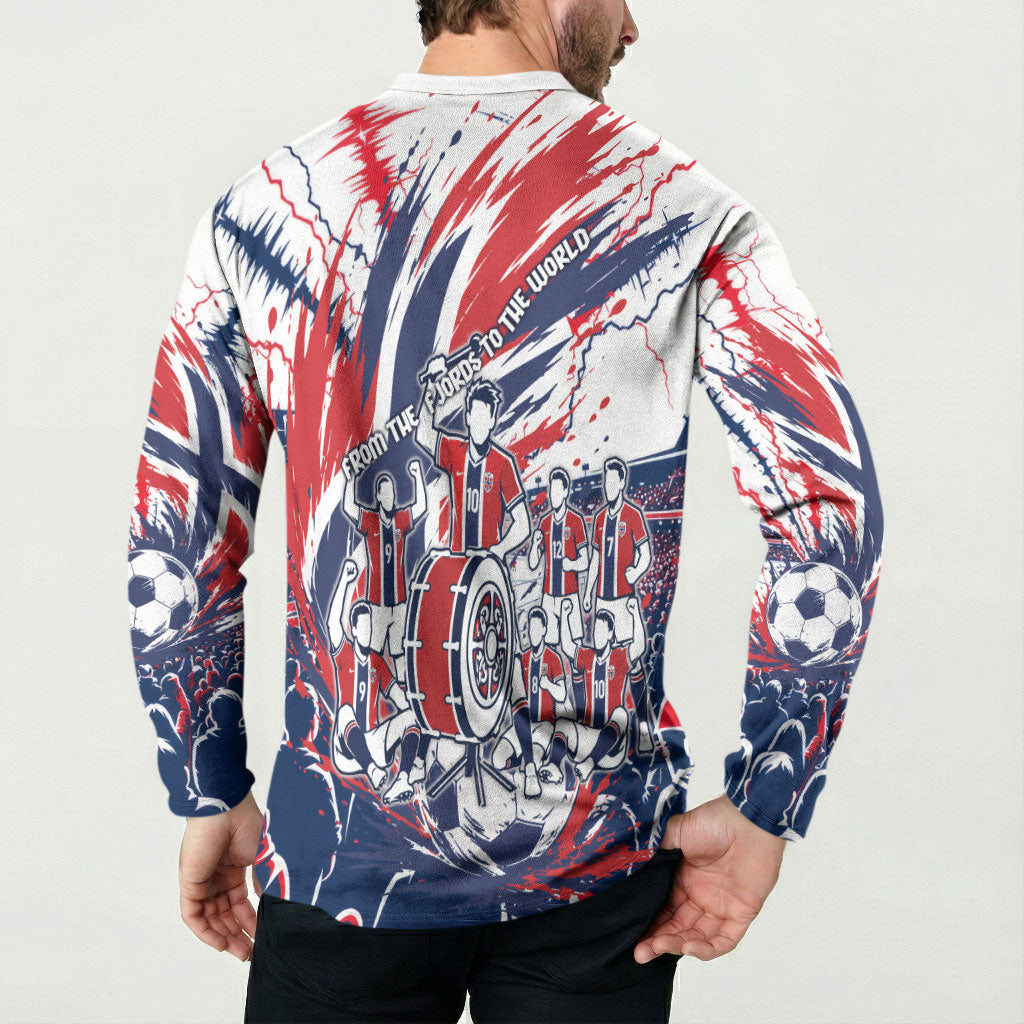 Norway Football From The Fjords To The World Button Sweatshirt Viking Shield Paint Splatter Soccer Team