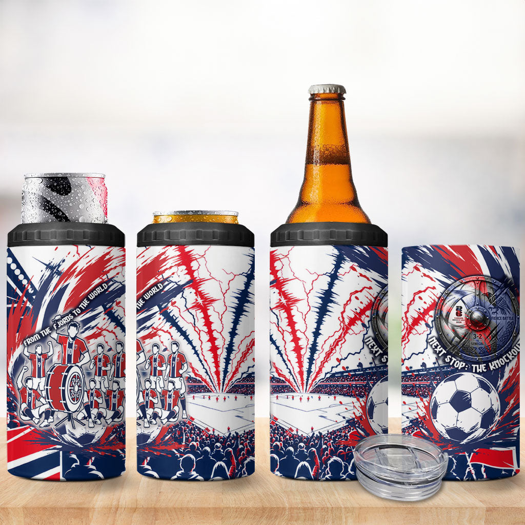 Norway Football From The Fjords To The World 4 in 1 Can Cooler Tumbler Viking Shield Paint Splatter Soccer Team