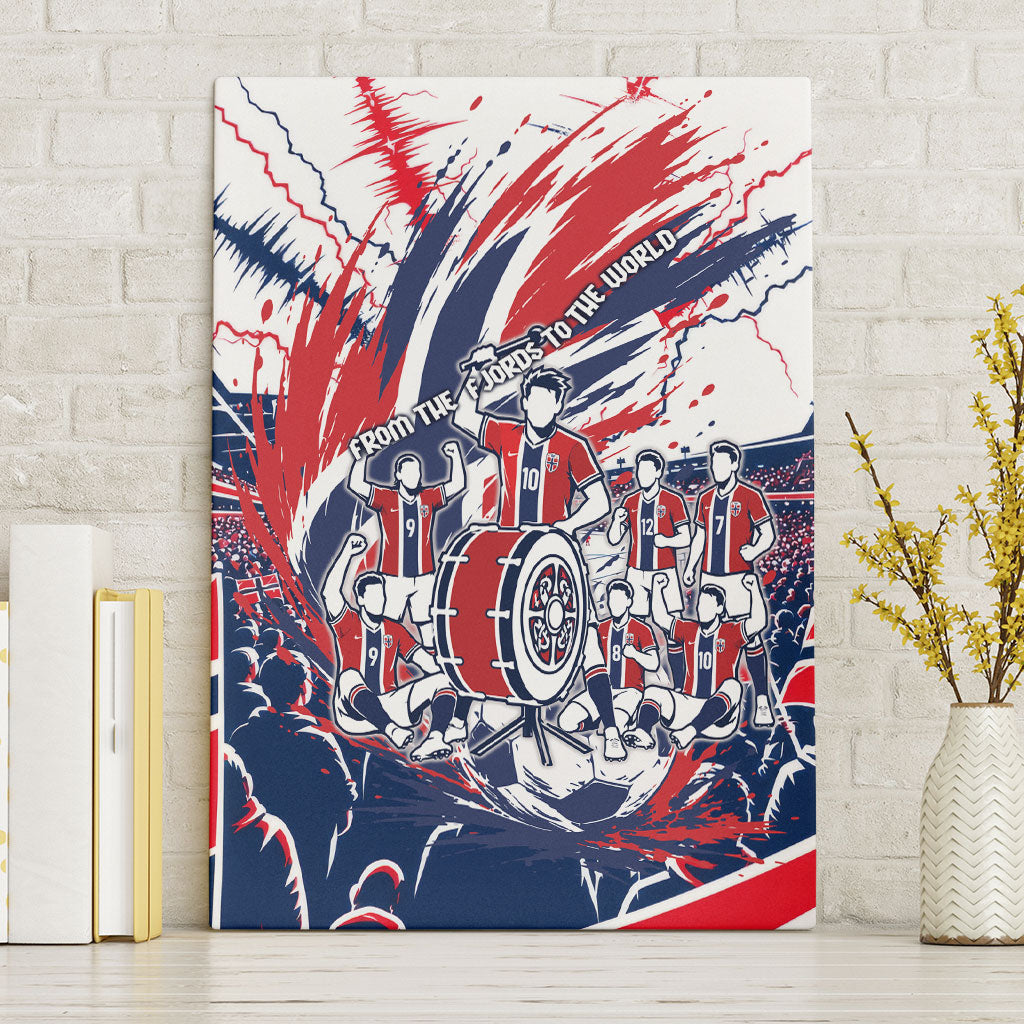 Norway Football From The Fjords To The World Canvas Wall Art Viking Shield Paint Splatter Soccer Team