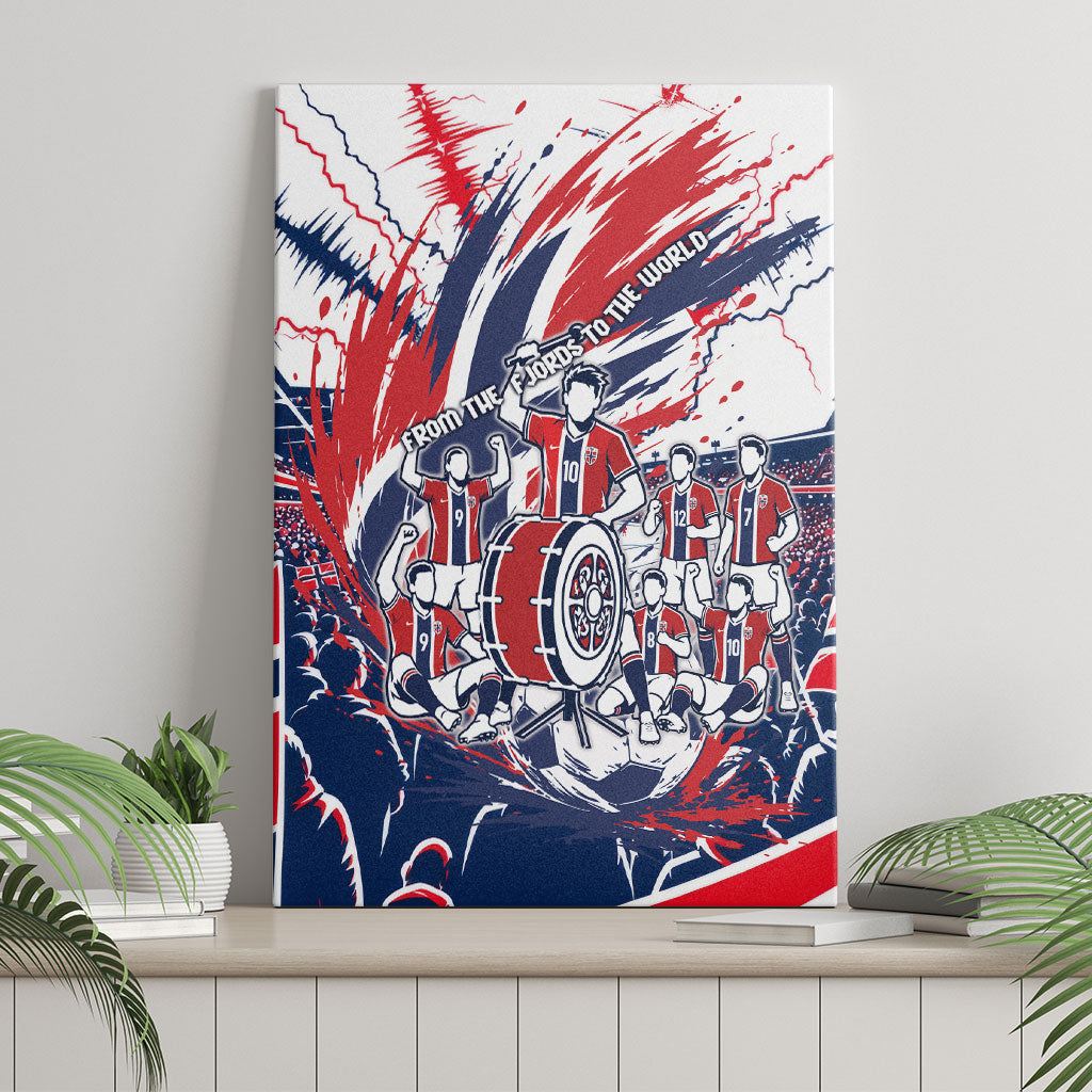 Norway Football From The Fjords To The World Canvas Wall Art Viking Shield Paint Splatter Soccer Team