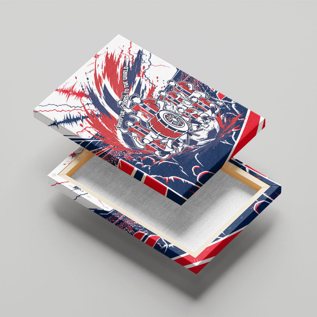 Norway Football From The Fjords To The World Canvas Wall Art Viking Shield Paint Splatter Soccer Team