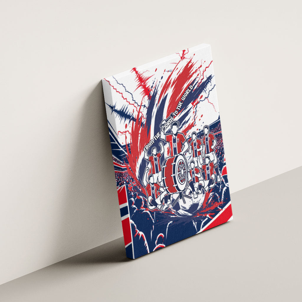 Norway Football From The Fjords To The World Canvas Wall Art Viking Shield Paint Splatter Soccer Team