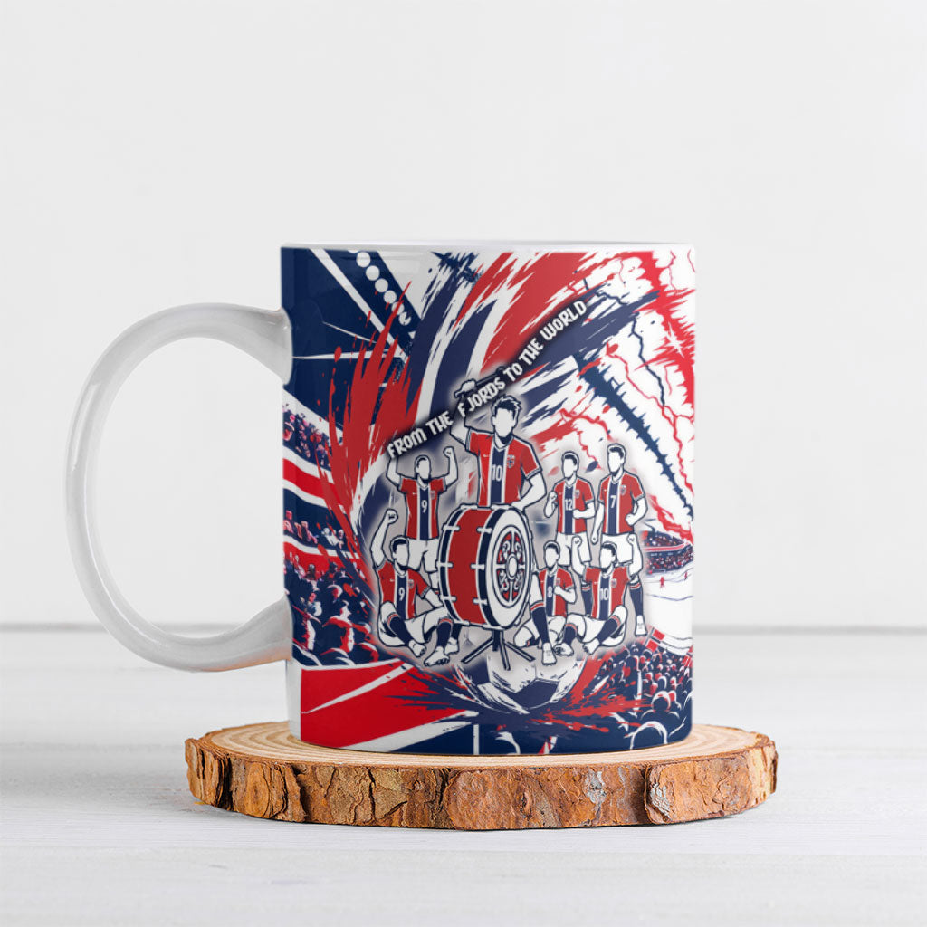 Norway Football From The Fjords To The World Ceramic Mug Viking Shield Paint Splatter Soccer Team
