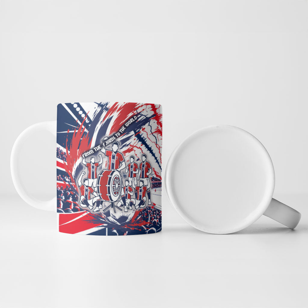 Norway Football From The Fjords To The World Ceramic Mug Viking Shield Paint Splatter Soccer Team