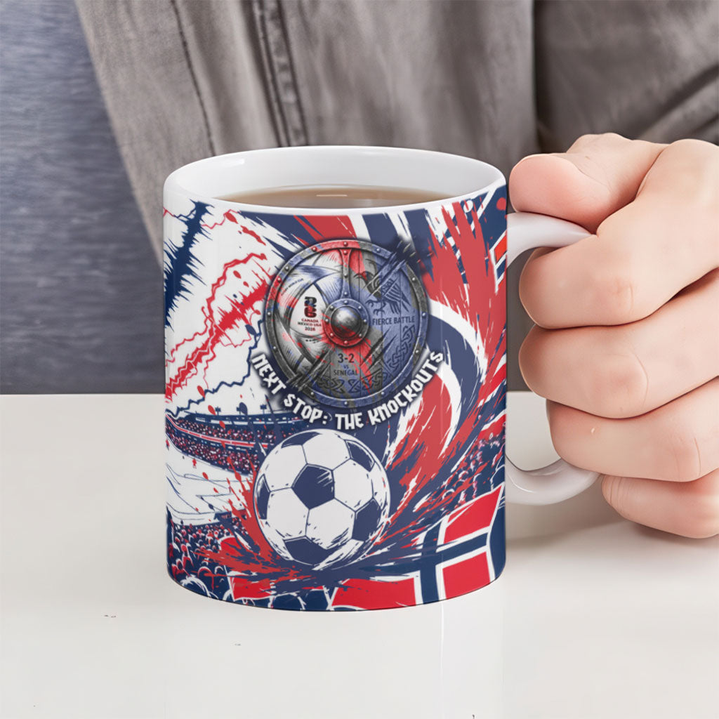 Norway Football From The Fjords To The World Ceramic Mug Viking Shield Paint Splatter Soccer Team