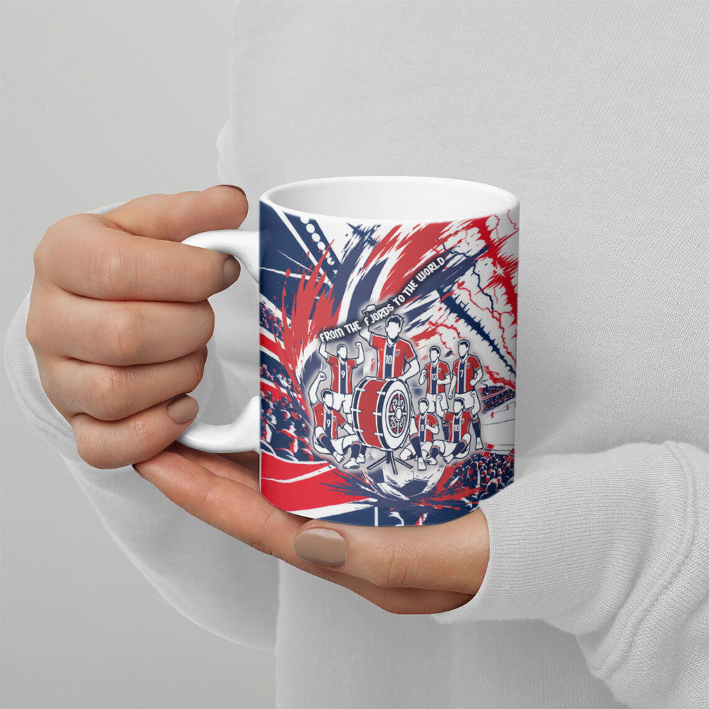 Norway Football From The Fjords To The World Ceramic Mug Viking Shield Paint Splatter Soccer Team