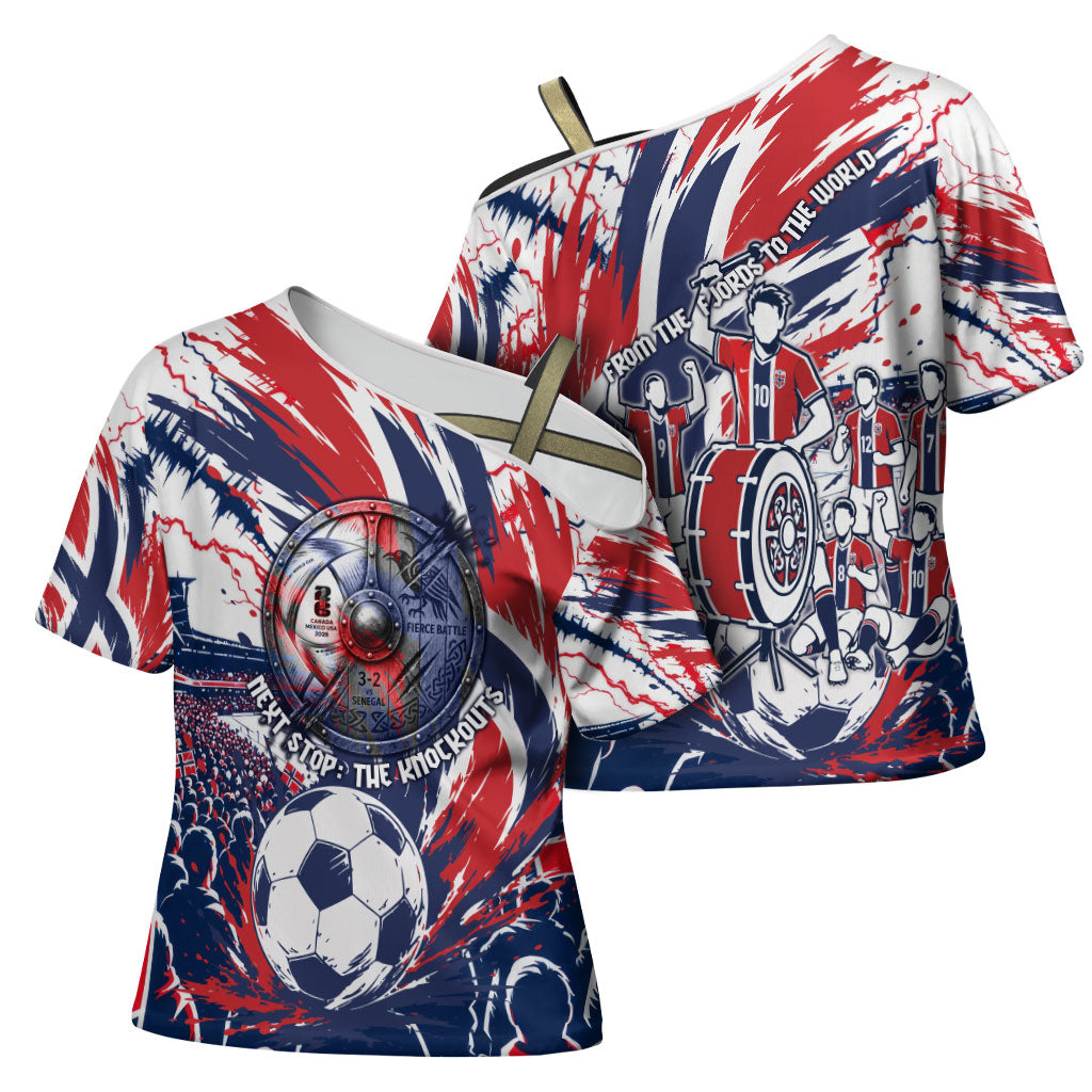 Norway Football From The Fjords To The World Cross Shoulder Shirt Viking Shield Paint Splatter Soccer Team