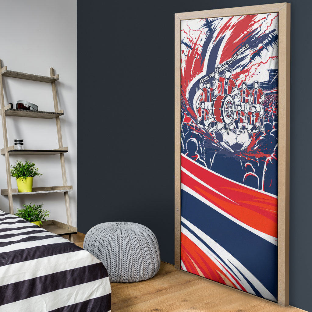 Norway Football From The Fjords To The World Door Cover Viking Shield Paint Splatter Soccer Team