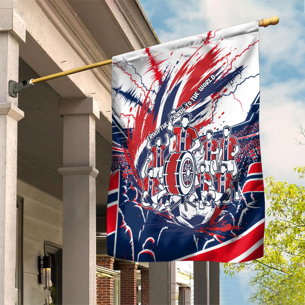 Norway Football From The Fjords To The World Garden Flag Viking Shield Paint Splatter Soccer Team