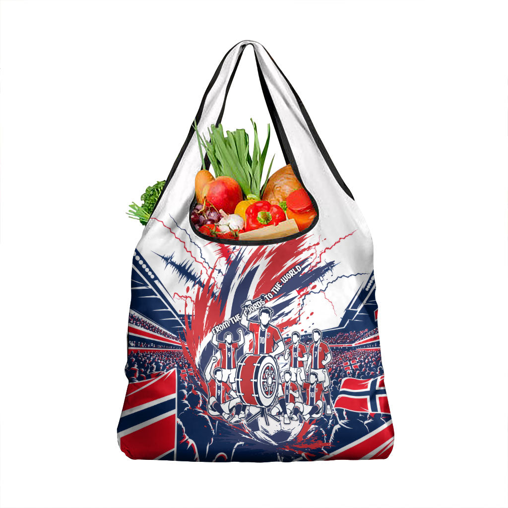 Norway Football From The Fjords To The World Grocery Bag Viking Shield Paint Splatter Soccer Team