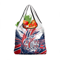 Norway Football From The Fjords To The World Grocery Bag Viking Shield Paint Splatter Soccer Team