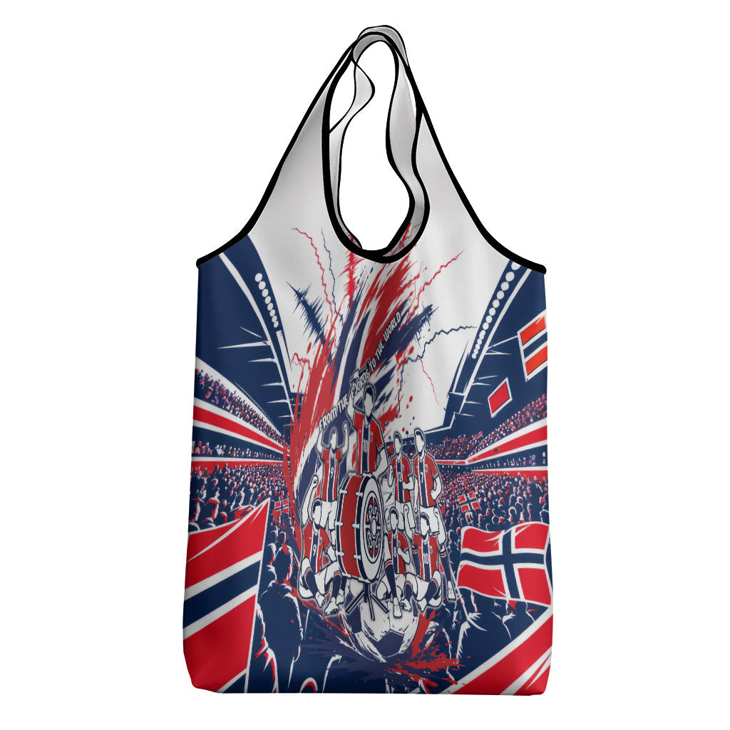 Norway Football From The Fjords To The World Grocery Bag Viking Shield Paint Splatter Soccer Team