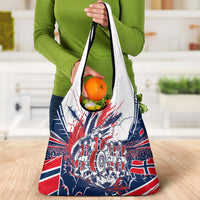 Norway Football From The Fjords To The World Grocery Bag Viking Shield Paint Splatter Soccer Team