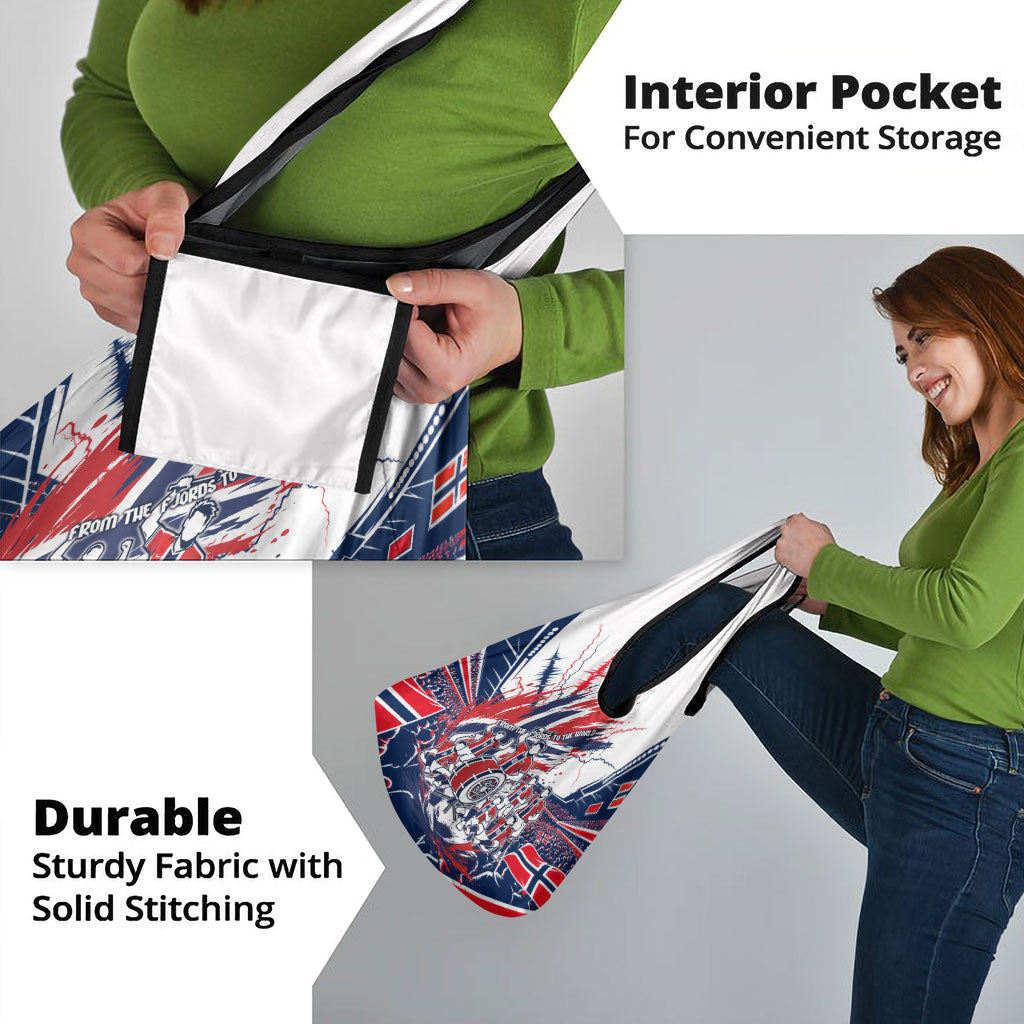 Norway Football From The Fjords To The World Grocery Bag Viking Shield Paint Splatter Soccer Team